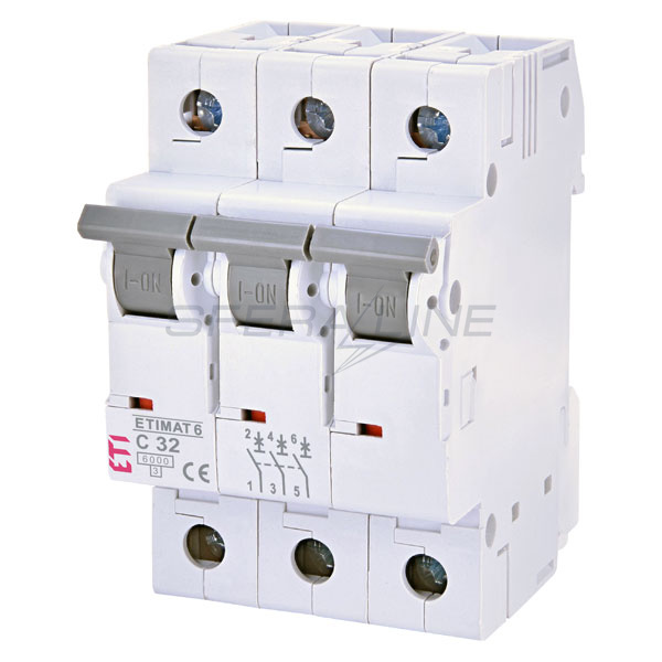 Автоматичний вимикач ETIMAT 6, 3 полюси, 32А, 6кА, х-ка C, ETI