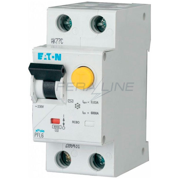 Диференціальний автоматичний вимикач PFL6, 1 + N полюс, 32А, C, тип AC, 6kA, Eaton