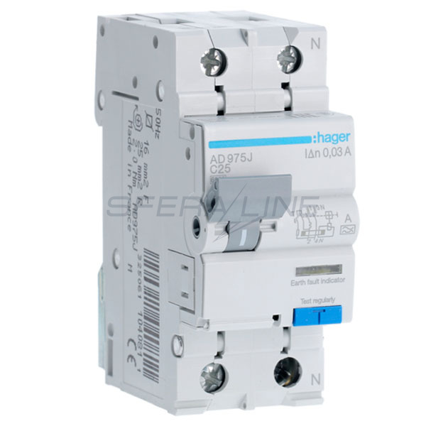 Диференційний автоматичний вимикач 1P+N 6kA C-25A 30mA тип A, Hager
