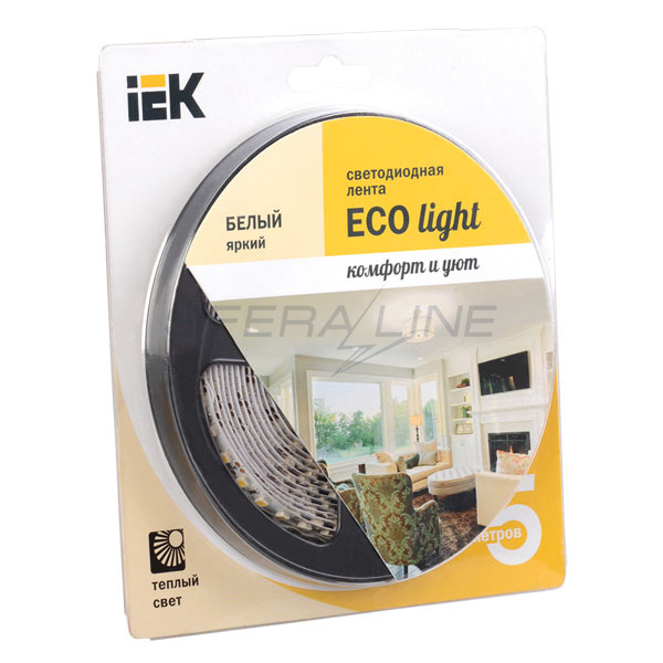 Лента светодиодная LED, LSR-3528WW120-9.6-IP20-12V, 5м  блистер, IEK-eco