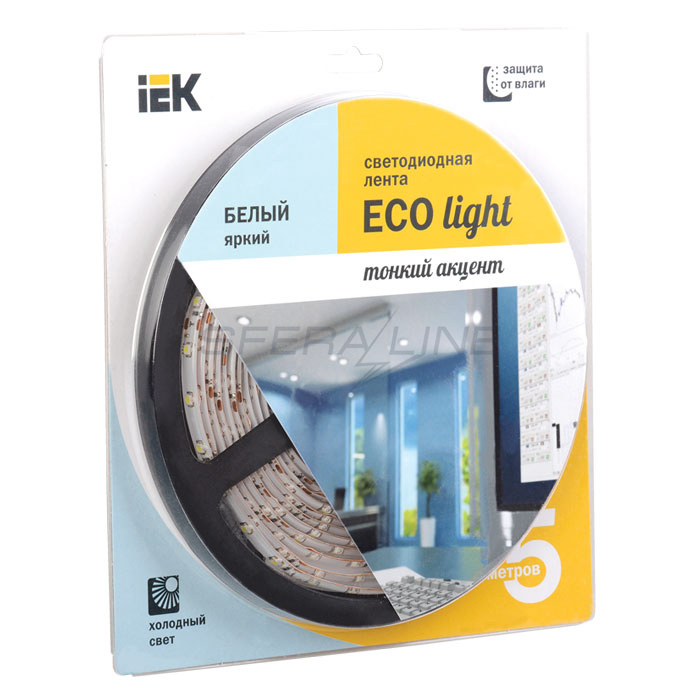 Лента светодиодная LED, LSR-3528W60-4.8-IP65-12V, 5м  блистер, IEK-eco