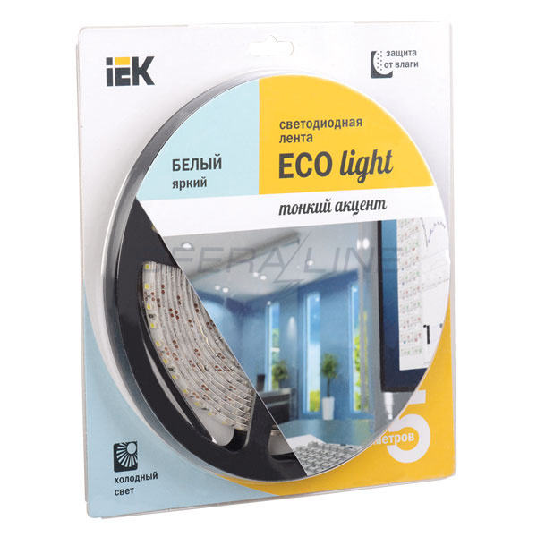Лента светодиодная LED, LSR-3528W120-9.6-IP65-12V, 5м  блистер, IEK-eco