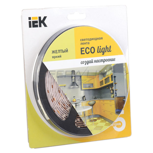 Лента светодиодная LED, LSR-3528Y60-4.8-IP20-12V, 5м  блистер, IEK-eco