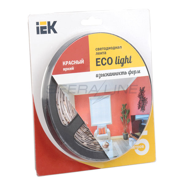 Лента светодиодная LED, LSR-3528R60-4.8-IP20-12V красный цвет, 5м  блистер, IEK-eco