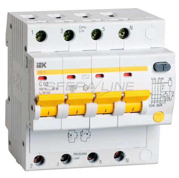 Диференціальний автоматичний вимикач АД14 4Р 25А 30мА 4,5kA IEK