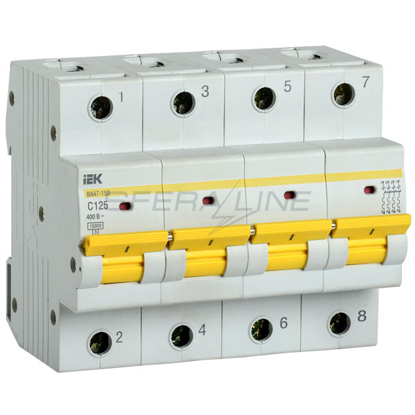 Автоматичний вимикач ВА47-150, 4 полюса, 125А, 15кА, х-ка C, IEK